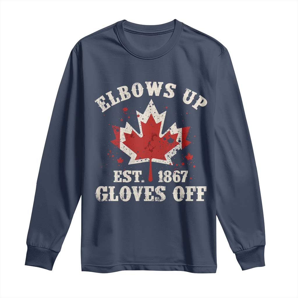 Elbows Up Canada EST 1867 Long Sleeve Shirt Proud Canadian Maple Leaf TS11 Navy Print Your Wear
