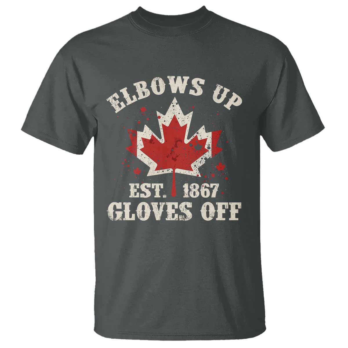 Elbows Up Canada EST 1867 T Shirt Proud Canadian Maple Leaf TS11 Dark Heather Print Your Wear