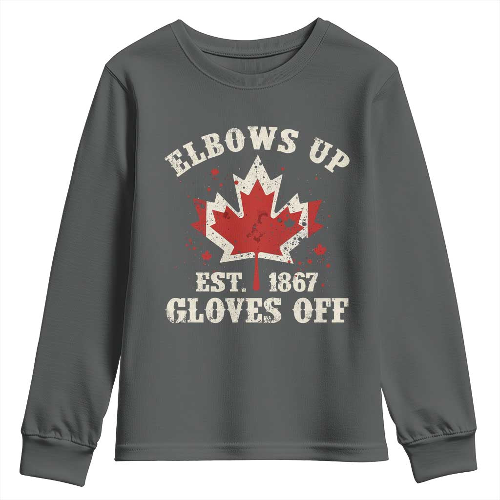 Elbows Up Canada EST 1867 Youth Sweatshirt Proud Canadian Maple Leaf TS11 Dark Heather Print Your Wear