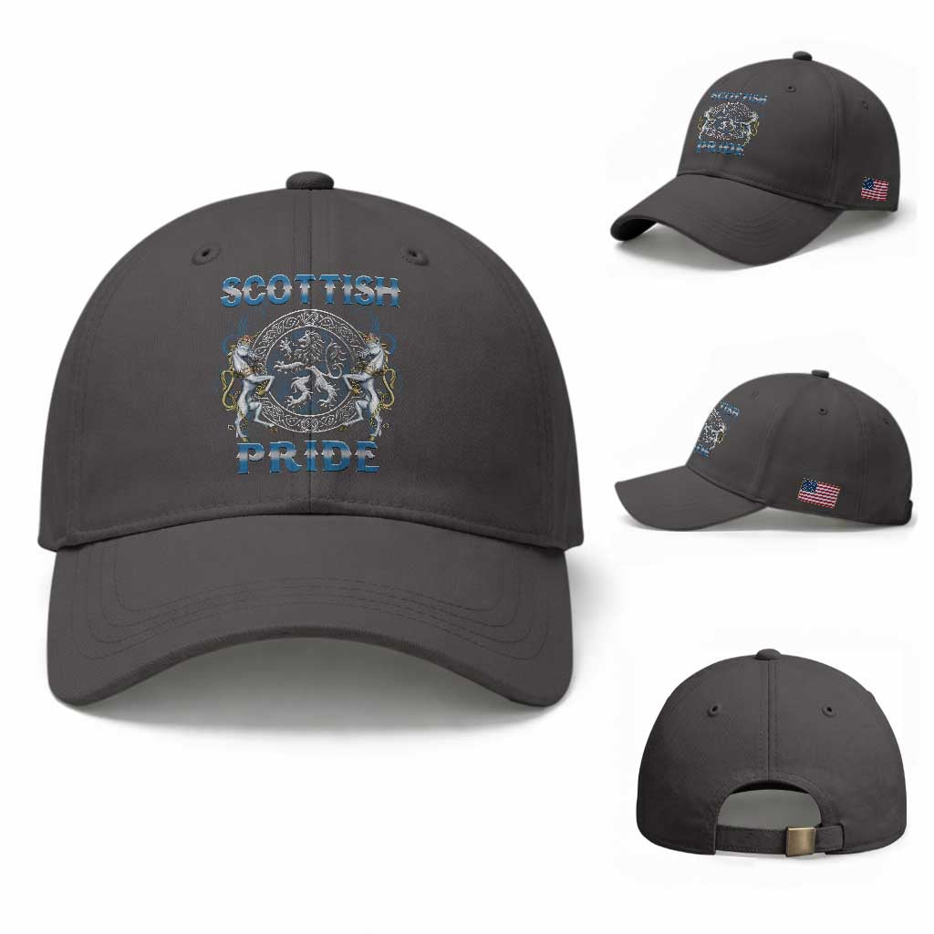 Scottish Pride Baseball Cap Lion Rampant Unicorns Scottish Flag TS11 Baseball Cap Universal Fit Dark Gray Print Your Wear