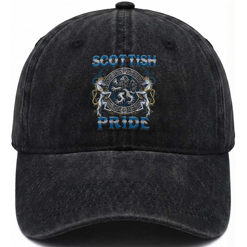 Scottish Pride Washed Cotton Baseball Cap Lion Rampant Unicorns Scottish Flag TS11 Print Your Wear