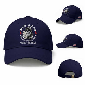 Just A Dad Who Always Came Back With The Milk Funny Bigfoot Father's Day Baseball Cap TS11 Baseball Cap Universal Fit Dark Blue Print Your Wear