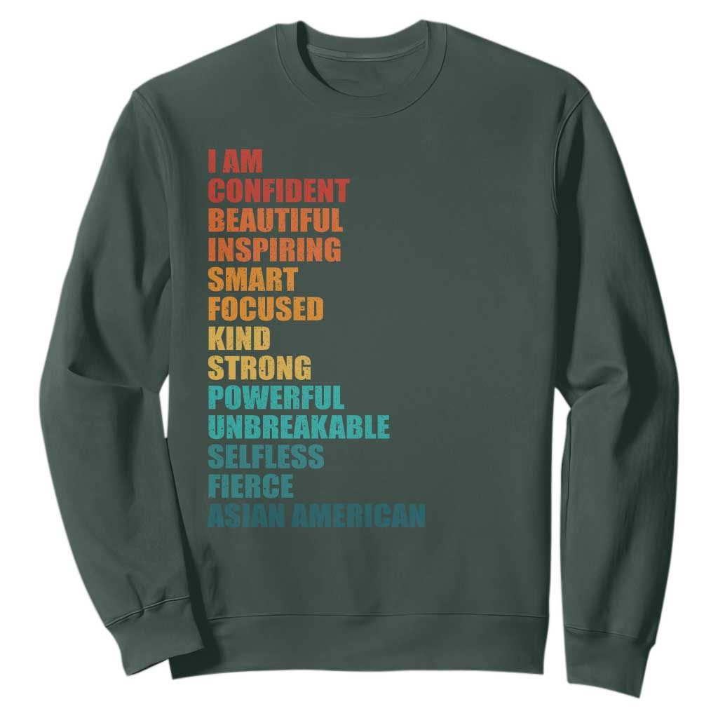 I Am Confident Beautiful Inspiring Asian American Sweatshirt AAPI Heritage Month TS11 Dark Forest Green Print Your Wear