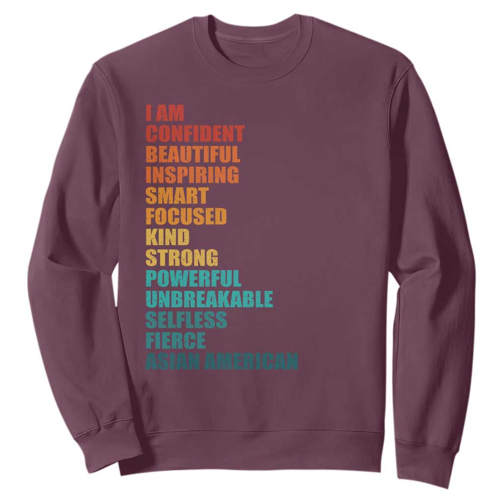 I Am Confident Beautiful Inspiring Asian American Sweatshirt AAPI Heritage Month TS11 Maroon Print Your Wear