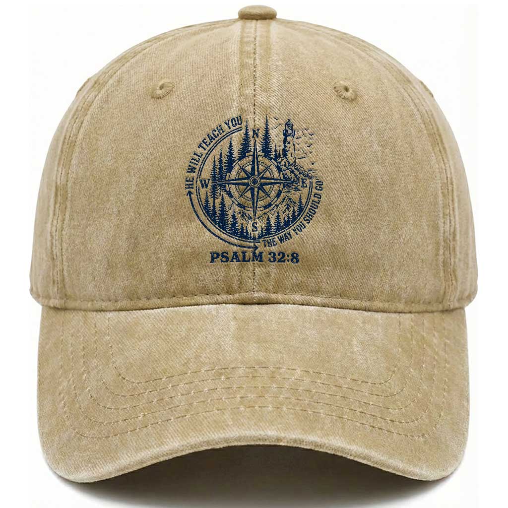 Christian Camping Washed Cotton Baseball Cap He Will Teach You The Way You Should Go TS11 Print Your Wear