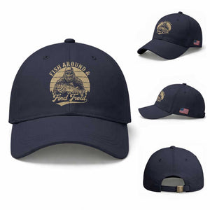 Fish Around And Find Trout Baseball Cap Bigfoot Fishing TS11 Baseball Cap Universal Fit Navy Print Your Wear