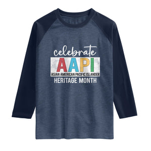 Celebrate AAPI Heritage Month Raglan Shirt Asian American and Pacific Islander Countries TS11 Heather Denim Navy Print Your Wear