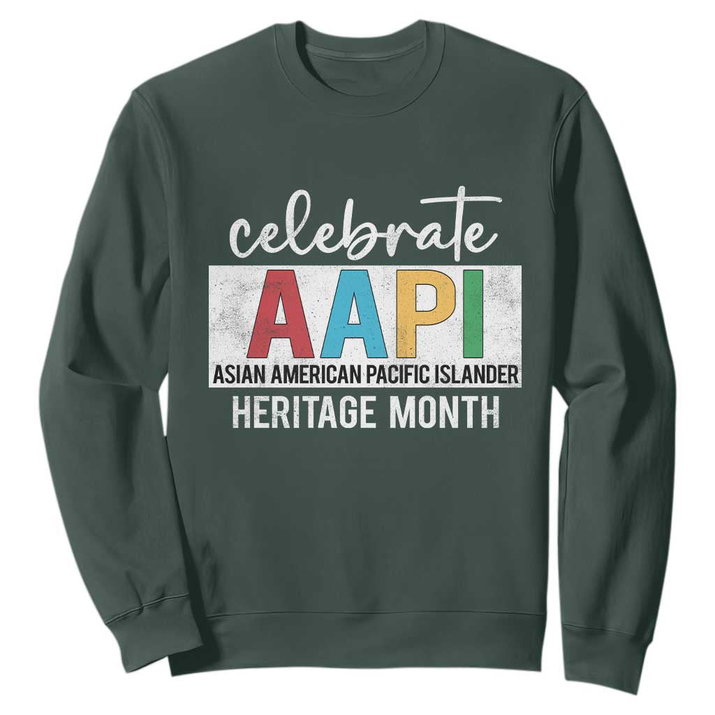 Celebrate AAPI Heritage Month Sweatshirt Asian American and Pacific Islander Countries TS11 Dark Forest Green Print Your Wear