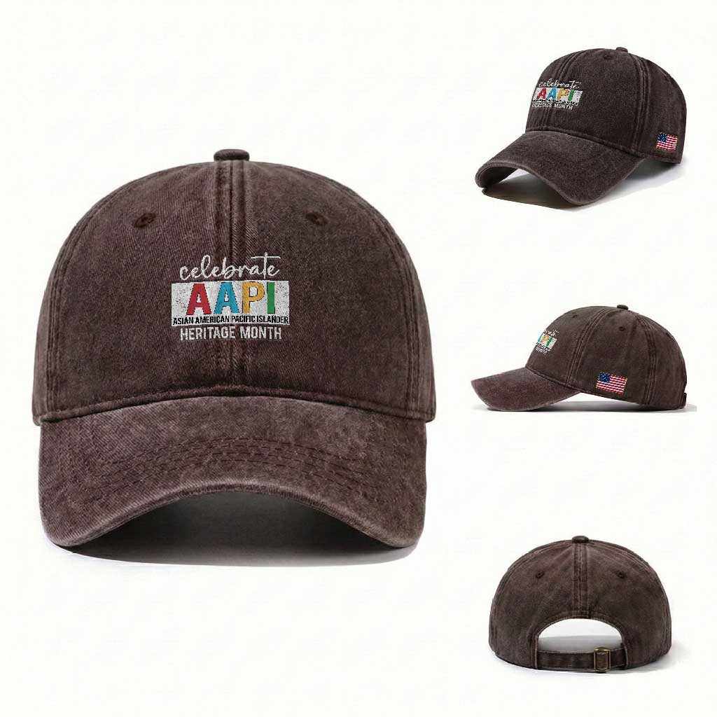 Celebrate AAPI Heritage Month Washed Cotton Baseball Cap Asian American and Pacific Islander Countries TS11 Washed Cap Universal Fit Dark Brown Print Your Wear