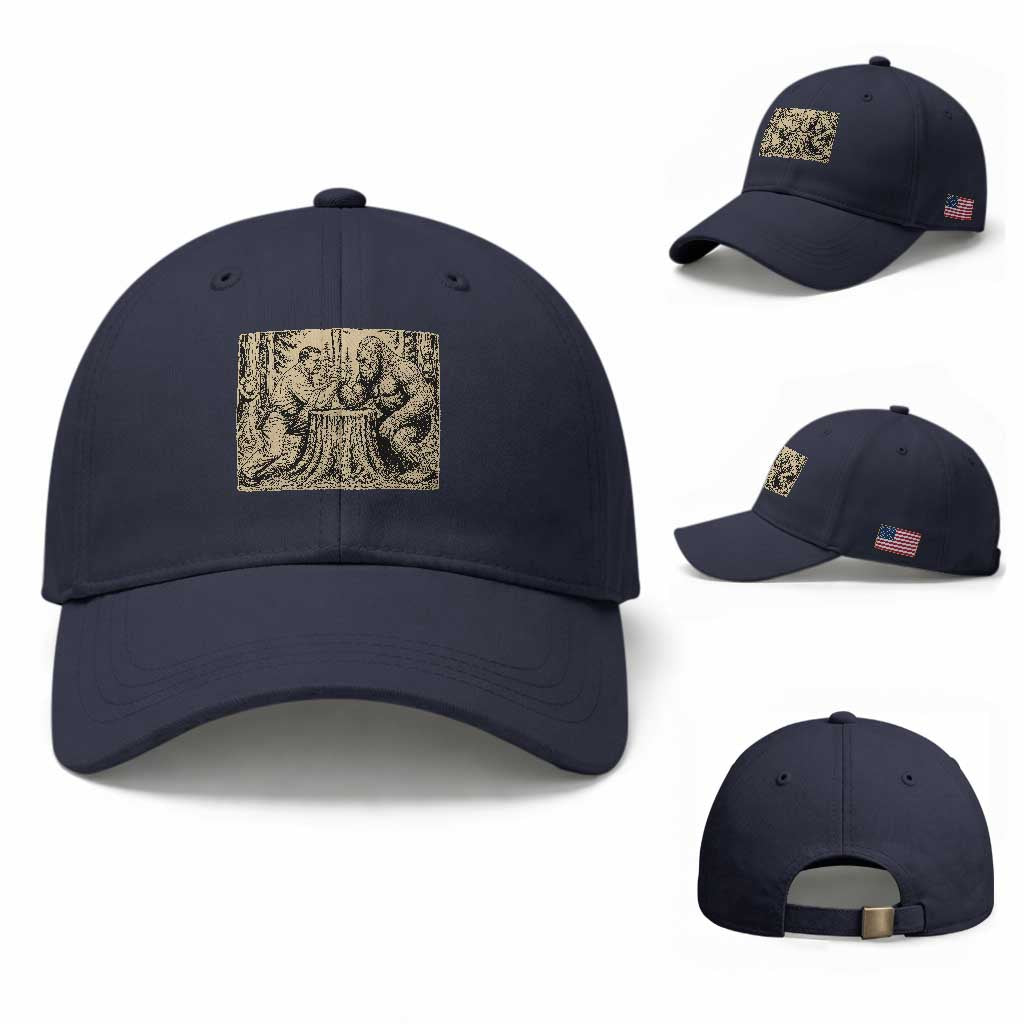 Theodore Roosevelt and Bigfoot Arm Wrestling Retro Baseball Cap TS11 Baseball Cap Universal Fit Navy Print Your Wear