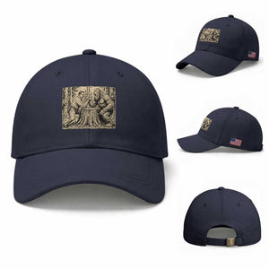 Theodore Roosevelt and Bigfoot Arm Wrestling Retro Baseball Cap TS11 Baseball Cap Universal Fit Navy Print Your Wear