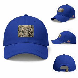 Theodore Roosevelt and Bigfoot Arm Wrestling Retro Baseball Cap TS11 Baseball Cap Universal Fit Royal Blue Print Your Wear