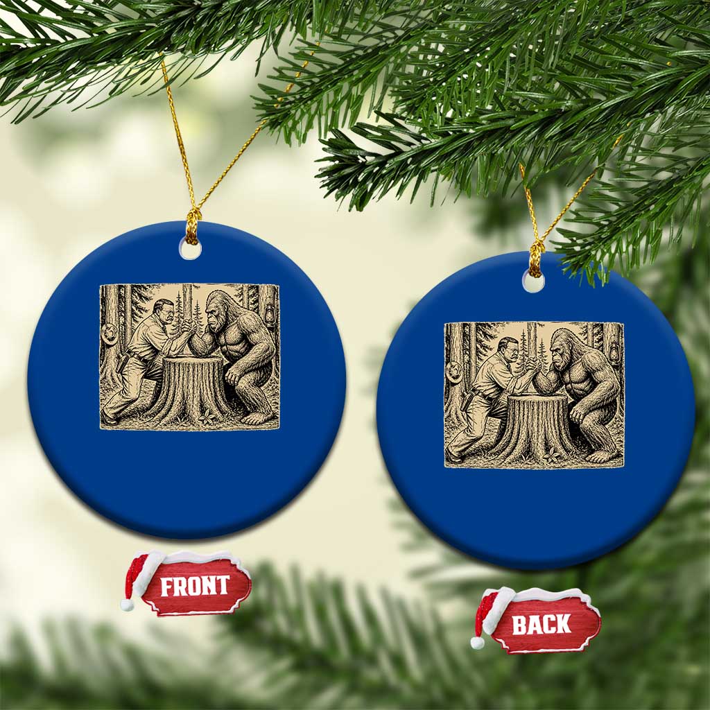 Theodore Roosevelt and Bigfoot Arm Wrestling Retro Ceramic Ornament TS11 1pc Blue Print Your Wear