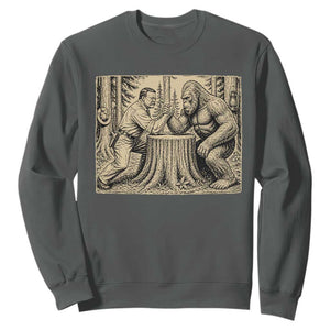 Theodore Roosevelt and Bigfoot Arm Wrestling Retro Sweatshirt TS11 Dark Heather Print Your Wear
