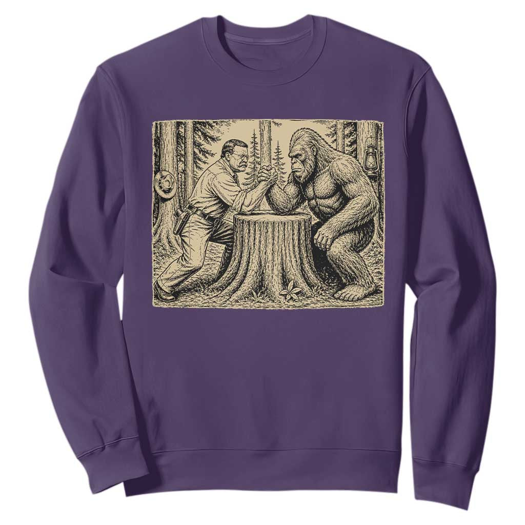 Theodore Roosevelt and Bigfoot Arm Wrestling Retro Sweatshirt TS11 Purple Print Your Wear