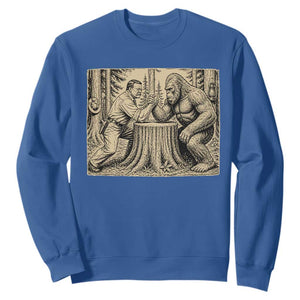 Theodore Roosevelt and Bigfoot Arm Wrestling Retro Sweatshirt TS11 Royal Blue Print Your Wear