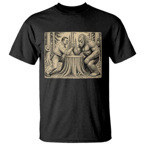 Theodore Roosevelt and Bigfoot Arm Wrestling Retro T Shirt TS11 Black Print Your Wear