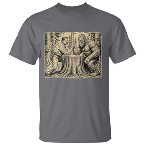 Theodore Roosevelt and Bigfoot Arm Wrestling Retro T Shirt TS11 Charcoal Print Your Wear