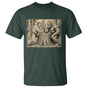 Theodore Roosevelt and Bigfoot Arm Wrestling Retro T Shirt TS11 Dark Forest Green Print Your Wear