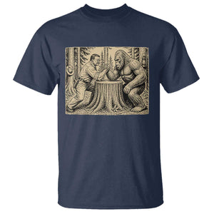 Theodore Roosevelt and Bigfoot Arm Wrestling Retro T Shirt TS11 Navy Print Your Wear