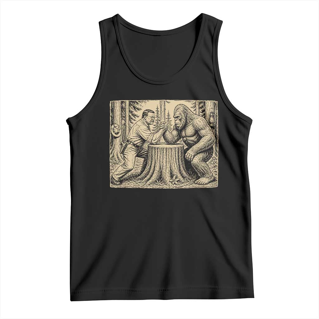 Theodore Roosevelt and Bigfoot Arm Wrestling Retro Tank Top TS11 Black Print Your Wear