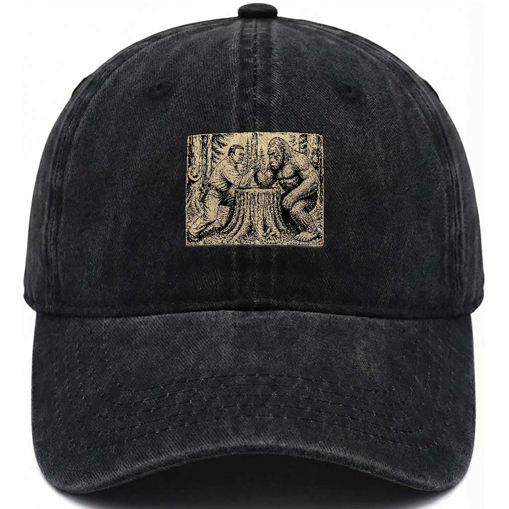 Theodore Roosevelt and Bigfoot Arm Wrestling Retro Washed Cotton Baseball Cap TS11 Print Your Wear