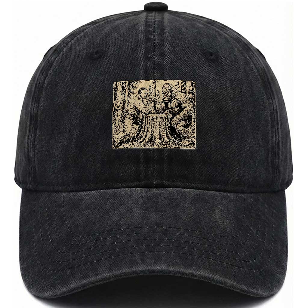 Theodore Roosevelt and Bigfoot Arm Wrestling Retro Washed Cotton Baseball Cap TS11 Print Your Wear