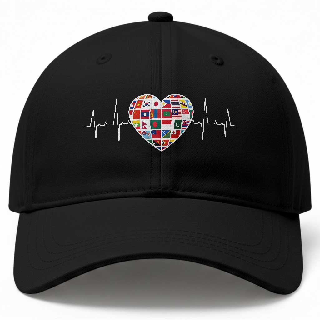 AAPI Heritage Month Heartbeat Heart Asian American and Pacific Islander Countries Flag Baseball Cap TS11 Print Your Wear