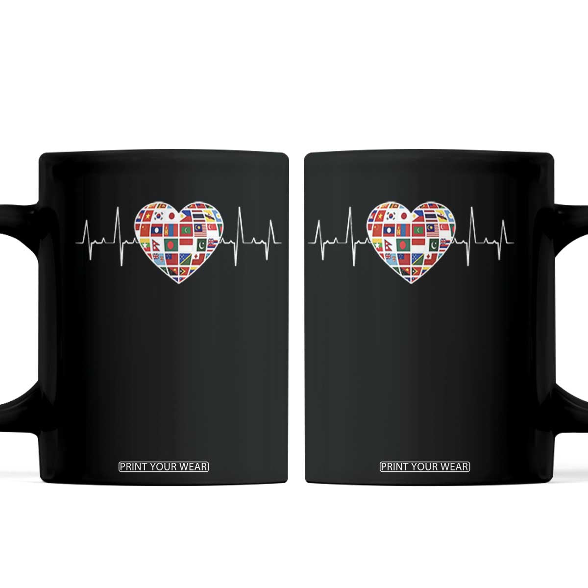 AAPI Heritage Month Heartbeat Heart Asian American and Pacific Islander Countries Flag Coffee Mug TS11 Black Print Your Wear