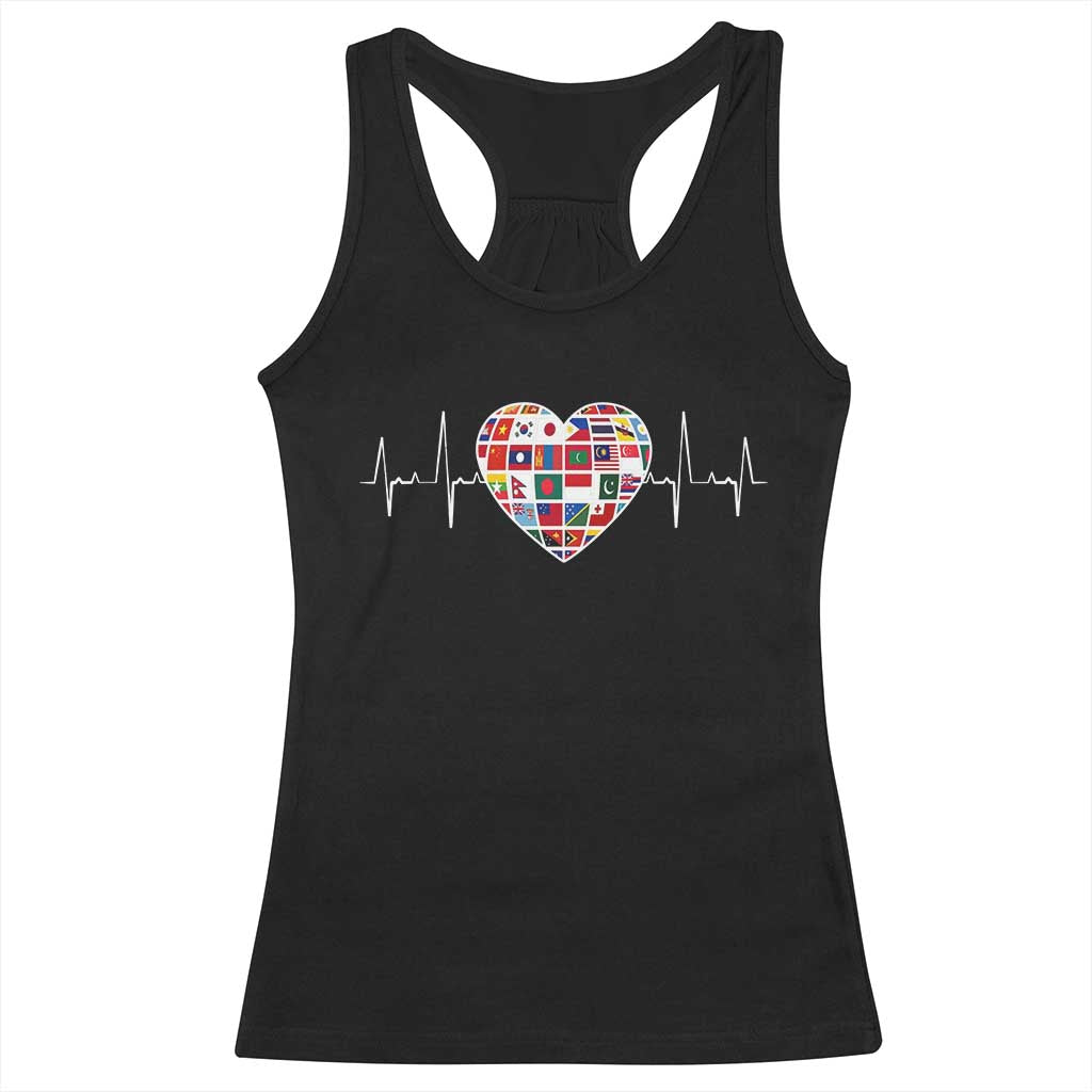 AAPI Heritage Month Heartbeat Heart Asian American and Pacific Islander Countries Flag Racerback Tank Top TS11 Black Print Your Wear