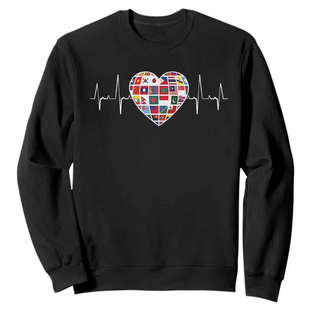 AAPI Heritage Month Heartbeat Heart Asian American and Pacific Islander Countries Flag Sweatshirt TS11 Black Print Your Wear