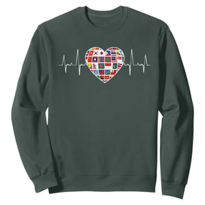 AAPI Heritage Month Heartbeat Heart Asian American and Pacific Islander Countries Flag Sweatshirt TS11 Dark Forest Green Print Your Wear
