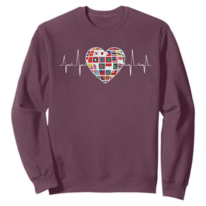 AAPI Heritage Month Heartbeat Heart Asian American and Pacific Islander Countries Flag Sweatshirt TS11 Maroon Print Your Wear