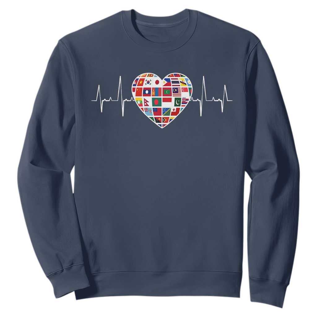 AAPI Heritage Month Heartbeat Heart Asian American and Pacific Islander Countries Flag Sweatshirt TS11 Navy Print Your Wear