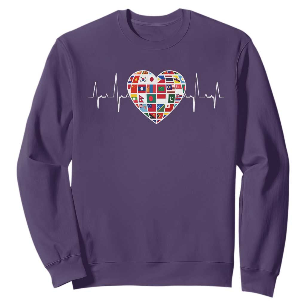 AAPI Heritage Month Heartbeat Heart Asian American and Pacific Islander Countries Flag Sweatshirt TS11 Purple Print Your Wear