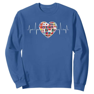 AAPI Heritage Month Heartbeat Heart Asian American and Pacific Islander Countries Flag Sweatshirt TS11 Royal Blue Print Your Wear