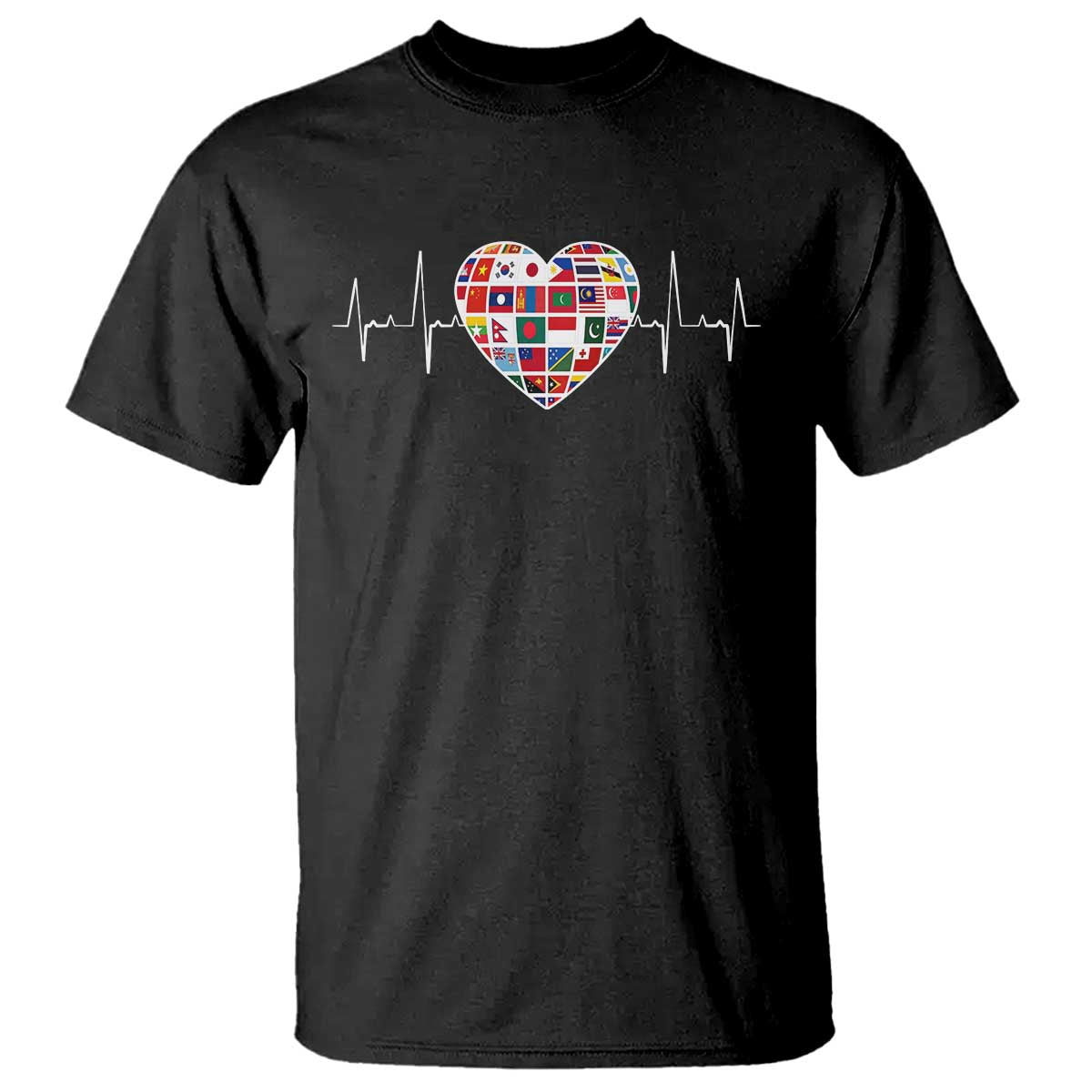AAPI Heritage Month Heartbeat Heart Asian American and Pacific Islander Countries Flag T Shirt TS11 Black Print Your Wear