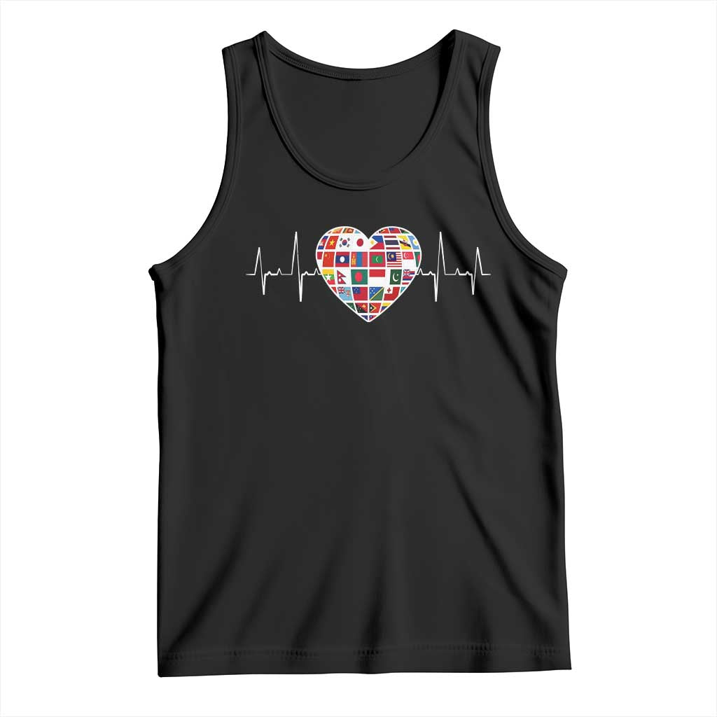 AAPI Heritage Month Heartbeat Heart Asian American and Pacific Islander Countries Flag Tank Top TS11 Black Print Your Wear
