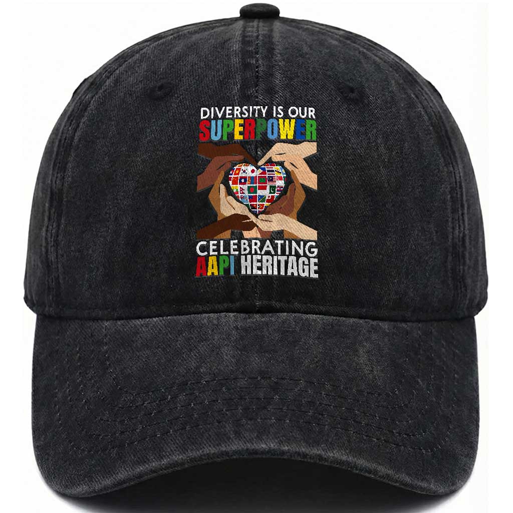 AAPI Heritage Month Washed Cotton Baseball Cap Diversity Is Our Superpower Asian American and Pacific Islander Countries TS11 Print Your Wear