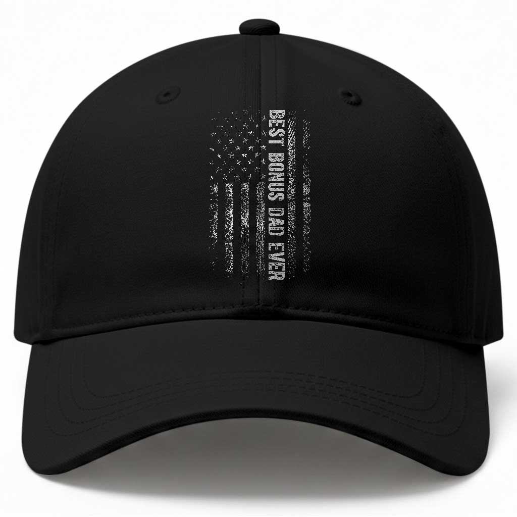 Funny Best Bonus Dad Ever Baseball Cap Fathers Day American Flag TS11 Print Your Wear