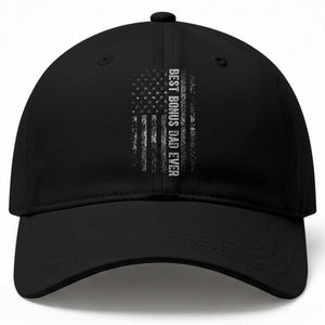 Funny Best Bonus Dad Ever Baseball Cap Fathers Day American Flag TS11 Print Your Wear