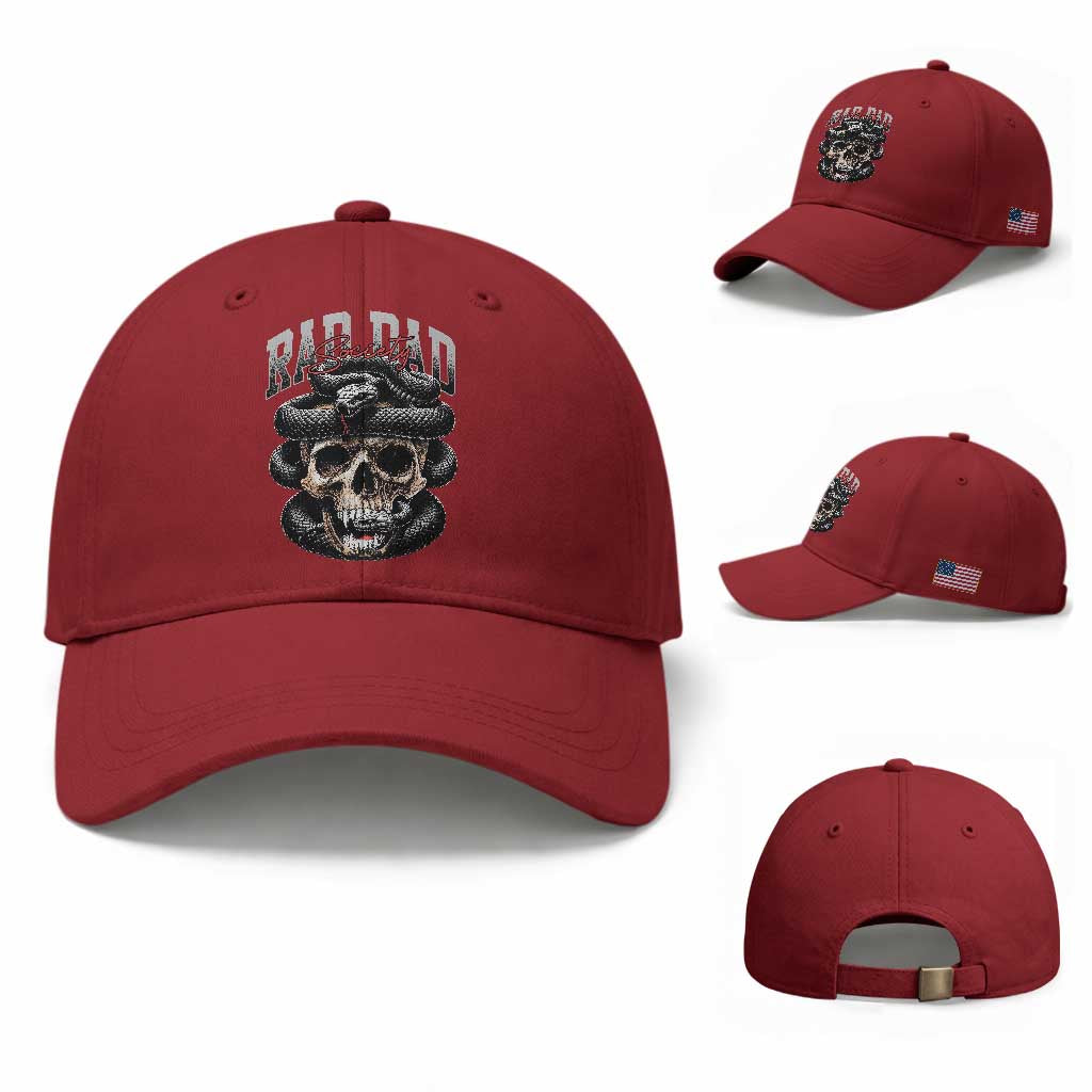 Funny Rad Dad Society Baseball Cap Dad Life Skull Snake Fathers Day TS11 Baseball Cap Universal Fit Cherry Red Print Your Wear