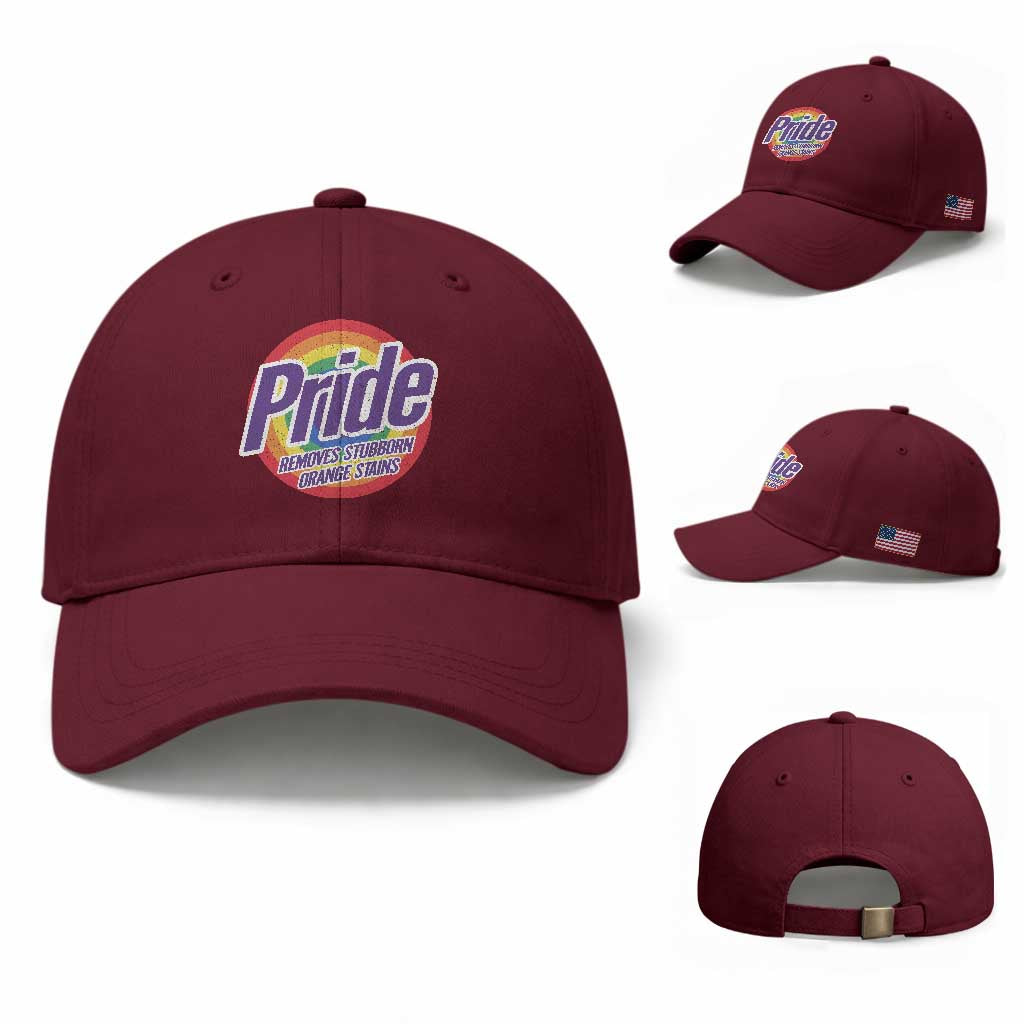 Funny Pride Removes Stubborn Orange Stains Baseball Cap LGBTQ Pride Month TS11 Baseball Cap Universal Fit Maroon Print Your Wear
