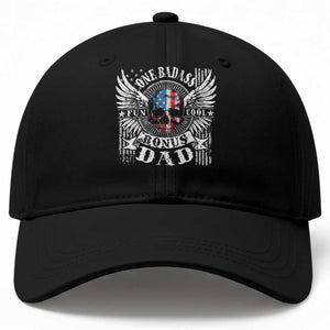 Funny One Badass Bonus Stepdad Baseball Cap Bonus Dad Fathers Day American Flag Skull TS11 Print Your Wear