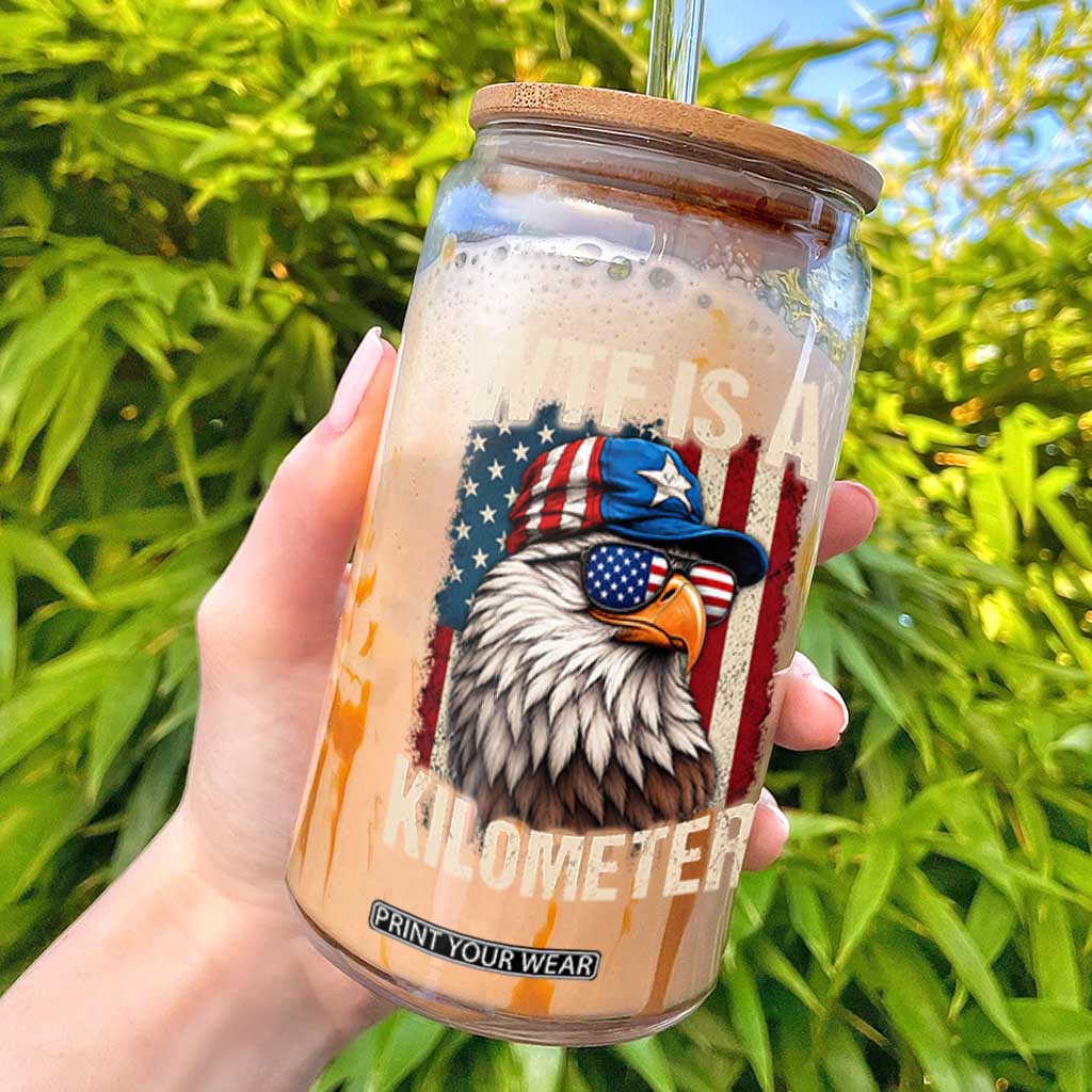 WTF Is A Kilometer Glass Can Bald Eagle 4th of July Funny USA Patriotic TS11 Black Print Your Wear