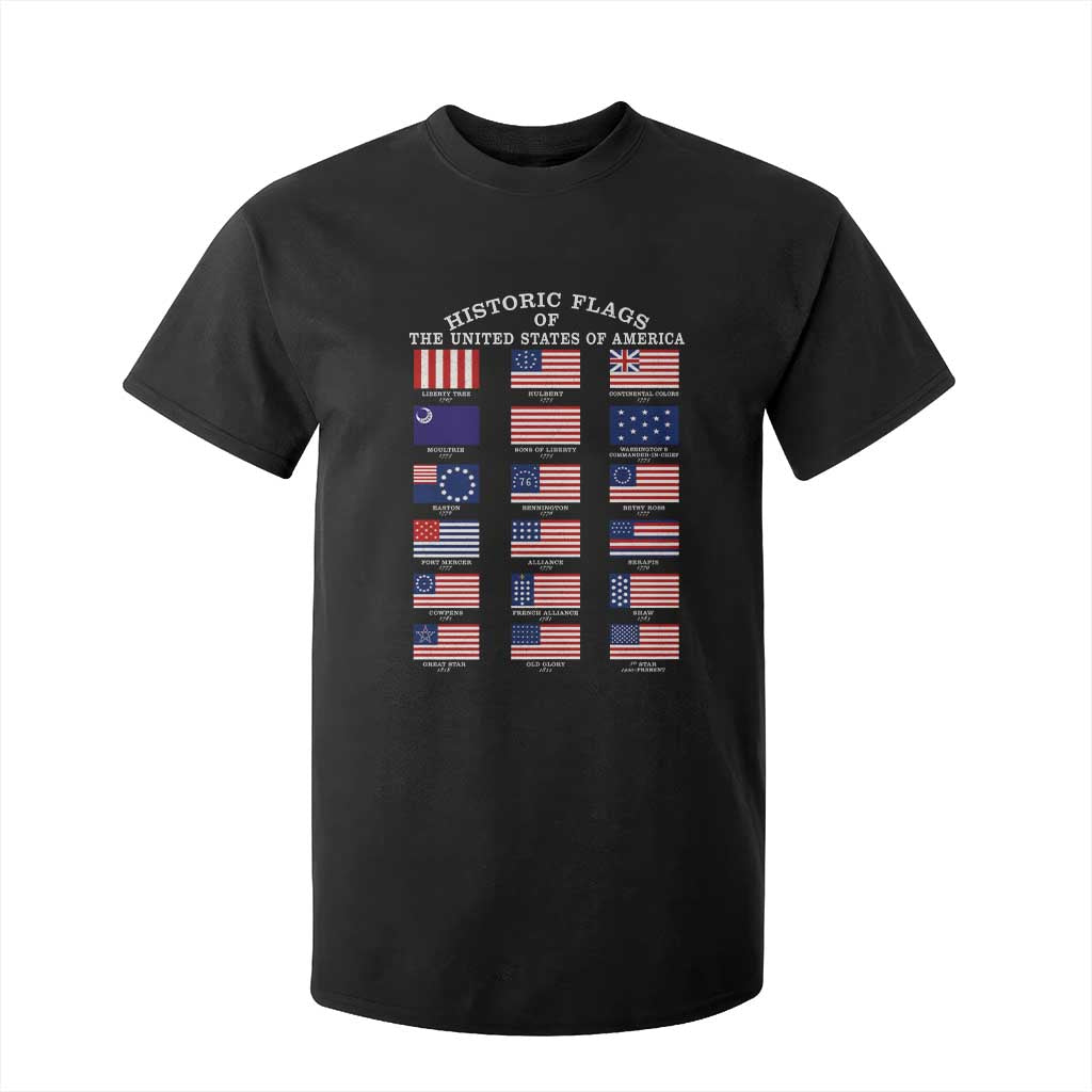 Historic Flags of The United States of America T Shirt For Kid US History 4th of July TS11 Black Print Your Wear