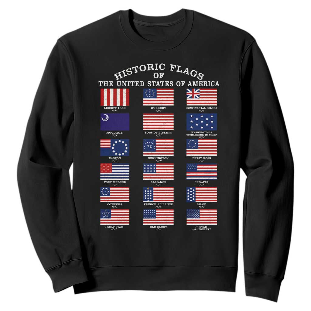Historic Flags of The United States of America Sweatshirt US History 4th of July TS11 Black Print Your Wear