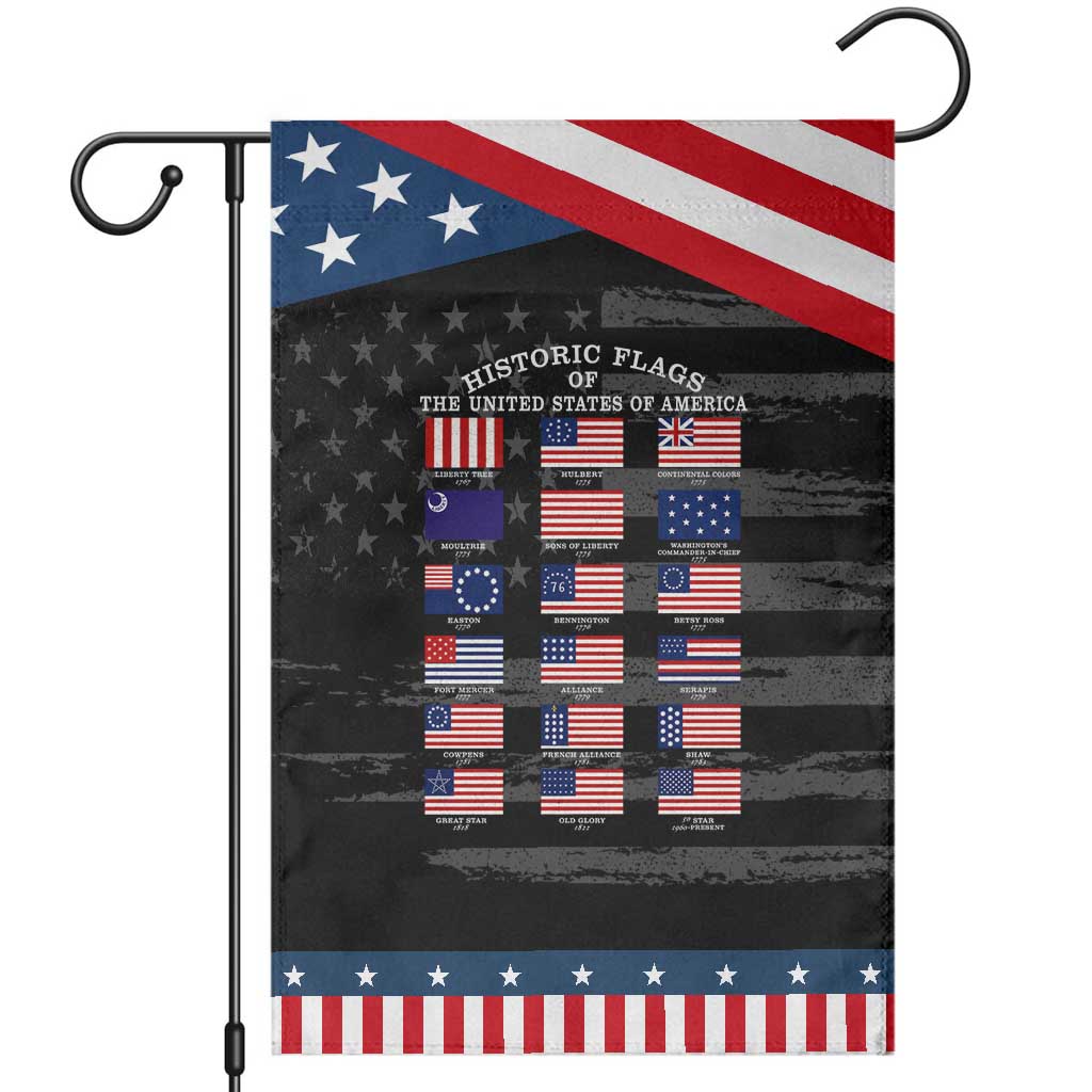 Historic Flags of The United States of America Patriotic Garden Flag US History 4th of July TS11 Distressed Black Blue Print Your Wear