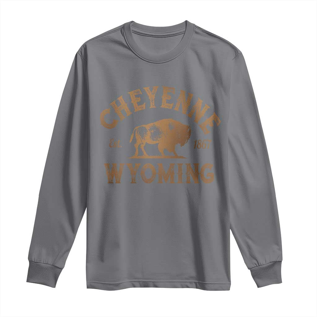 Cheyenne Wyoming Est 1867 WY Bison Cowboy State Pride Long Sleeve Shirt TS11 Charcoal Print Your Wear