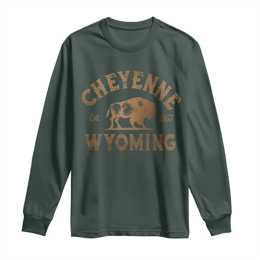 Cheyenne Wyoming Est 1867 WY Bison Cowboy State Pride Long Sleeve Shirt TS11 Dark Forest Green Print Your Wear